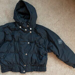 Vintage 90s Embroidered Granny Square Boho Cropped Aztec Quilt Ski Coat Womens14